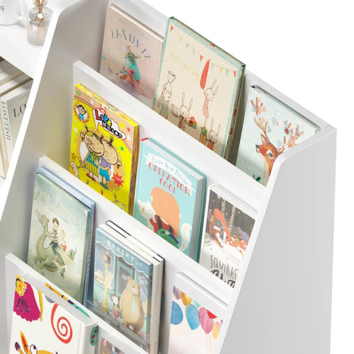 Kids Bookshelf and Toy Storage Organizer, Multifunctional 4 Tier Wooden Kids Book Shelf with  Bookcase Display Stand  Kids Room