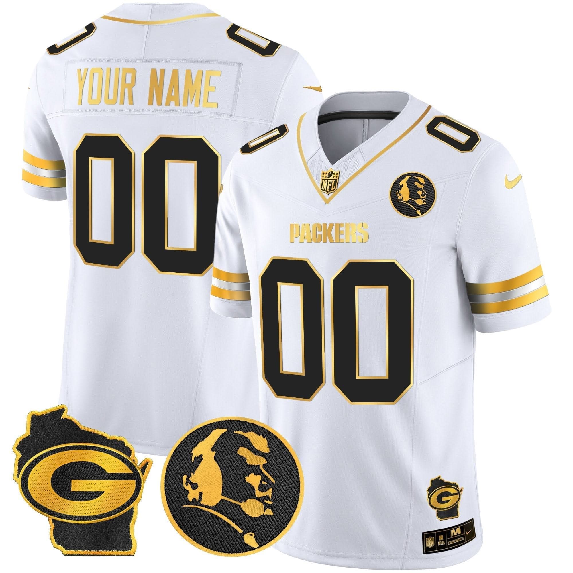 Packers John Madden & Home Patch Gold Vapor Limited Custom Jersey - All Stitched