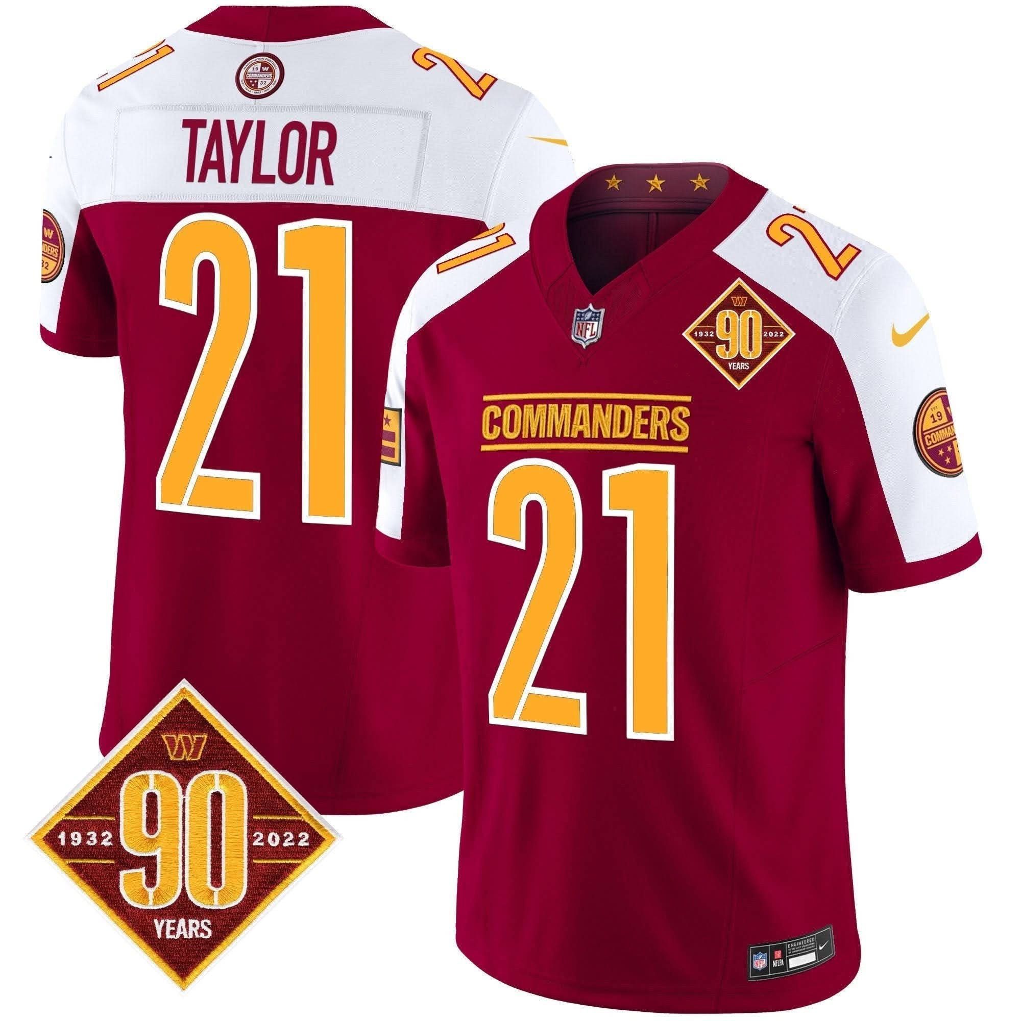 Washington Commanders 90th Anniversary Patch Vapor Limited Jersey - All Stitched